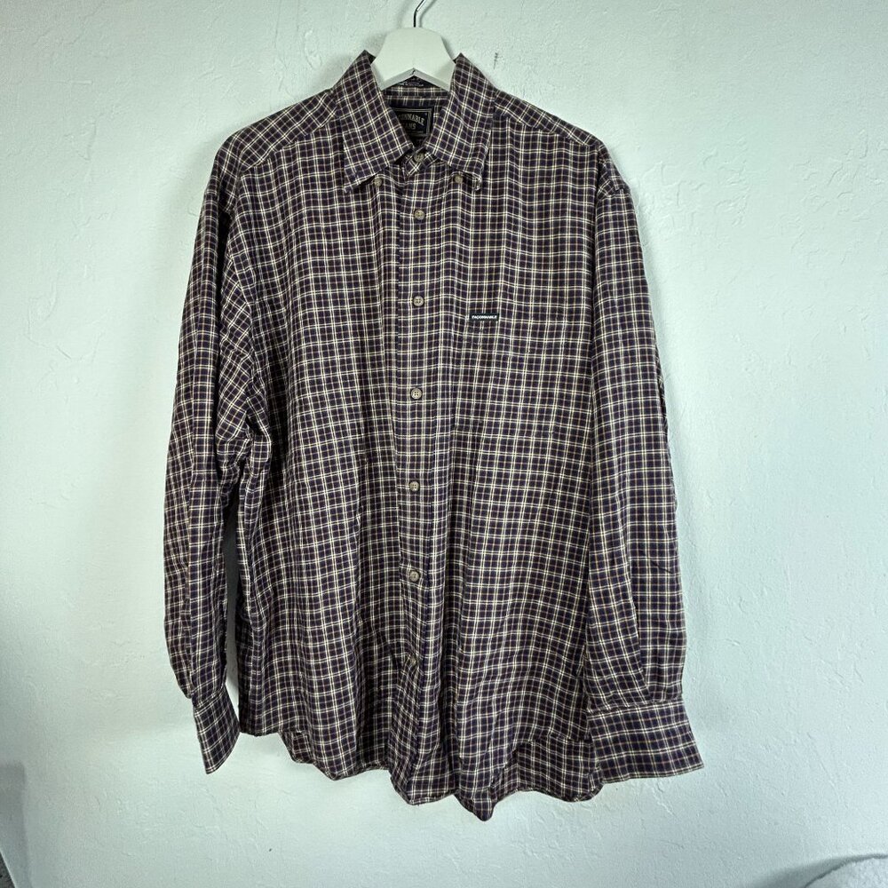 Faconnable Jeans Mens Plaid Cotton Long Sleeve Button-Down Shirt Medium Brown